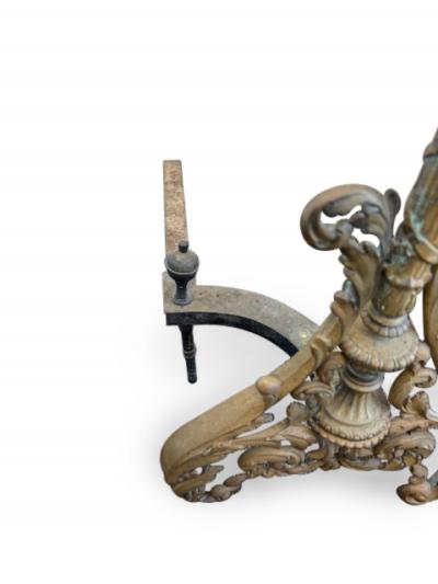 French Louis XV style bronze torch form andirons