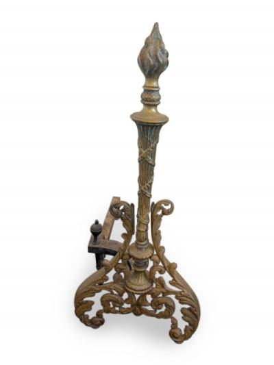 French Louis XV style bronze torch form andirons