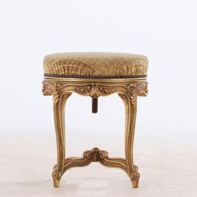 French Louis XV style giltwood and upholstered piano stool C 1900 