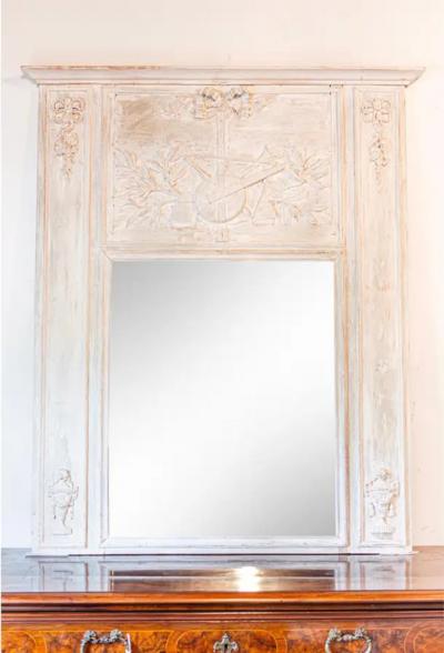 French Louis XVI 1790s Trumeau Mirror with Carved Liberal Arts Allegory