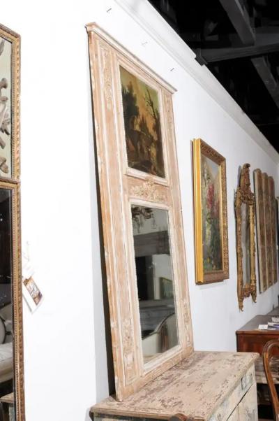 French Louis XVI 1790s Trumeau Mirror with Original Painting and Gilt Details