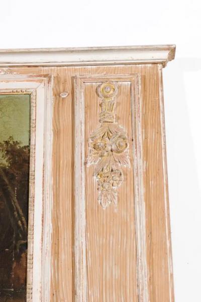 French Louis XVI 1790s Trumeau Mirror with Original Painting and Gilt Details
