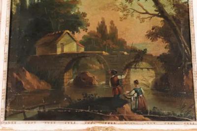 French Louis XVI 1790s Trumeau Mirror with Original Painting and Gilt Details