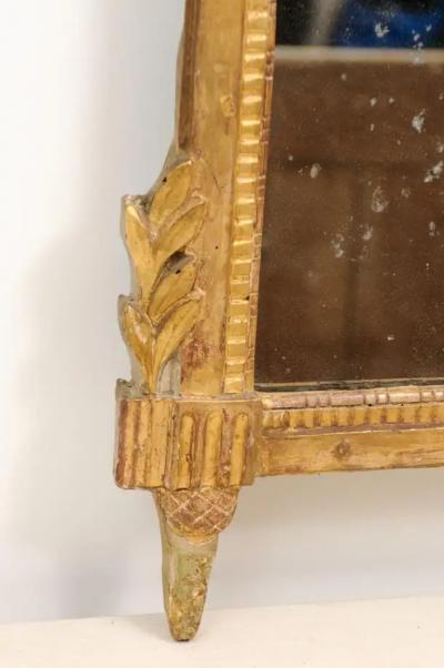 French Louis XVI 18th Century Giltwood Mirror with Carved Bouquet of Flowers