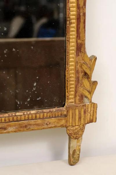 French Louis XVI 18th Century Giltwood Mirror with Carved Bouquet of Flowers