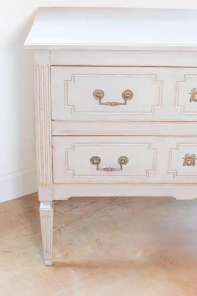 French Louis XVI 18th Century Painted Two Drawer Commode with Fluted Accents
