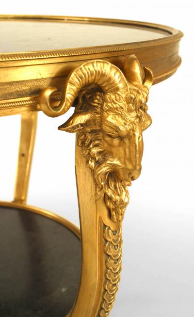 French Louis XVI Bronze Dore Ram and Marble End Table