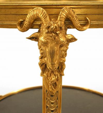 French Louis XVI Bronze Dore Ram and Marble End Table
