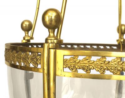 French Louis XVI Bronze Dore and Glass Hanging Lantern