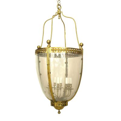 French Louis XVI Bronze Dore and Glass Hanging Lantern