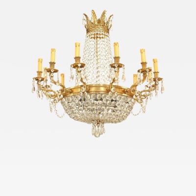 French Louis XVI Bronze and Crystal Chandelier