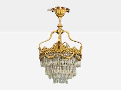 French Louis XVI Chandelier Dore Bronze Crystal France 19th Century