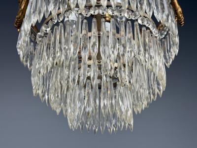 French Louis XVI Chandelier Dore Bronze Crystal France 19th Century