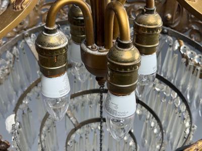 French Louis XVI Chandelier Dore Bronze Crystal France 19th Century