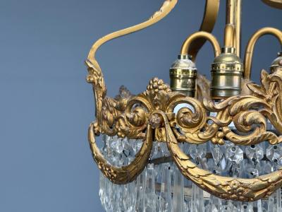French Louis XVI Chandelier Dore Bronze Crystal France 19th Century