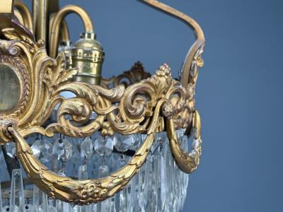 French Louis XVI Chandelier Dore Bronze Crystal France 19th Century