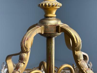 French Louis XVI Chandelier Dore Bronze Crystal France 19th Century