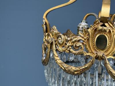 French Louis XVI Chandeliers Dore Bronze Crystal France 19th Century