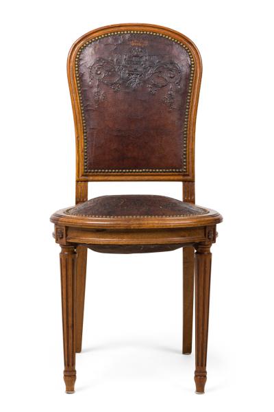 French Louis XVI Coat of Arm Embossed Side Chair