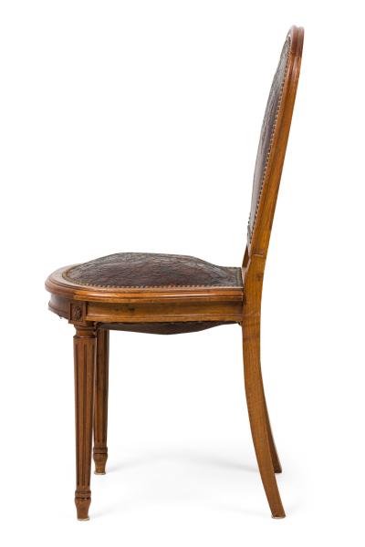 French Louis XVI Coat of Arm Embossed Side Chair
