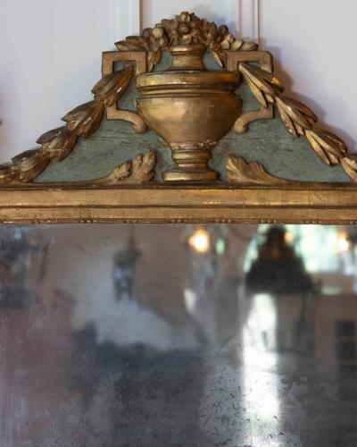 French Louis XVI Giltwood Mirror with Urn Garland Pediment 18th c 