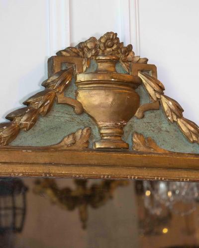 French Louis XVI Giltwood Mirror with Urn Garland Pediment 18th c 