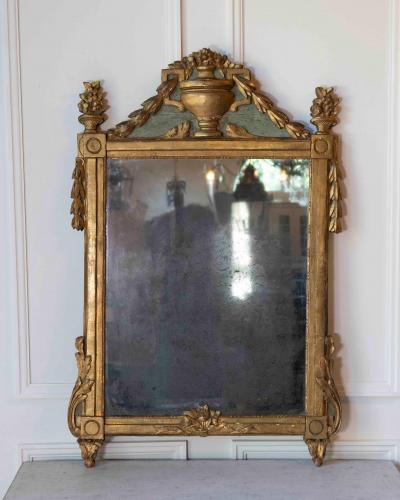 French Louis XVI Giltwood Mirror with Urn Garland Pediment 18th c 