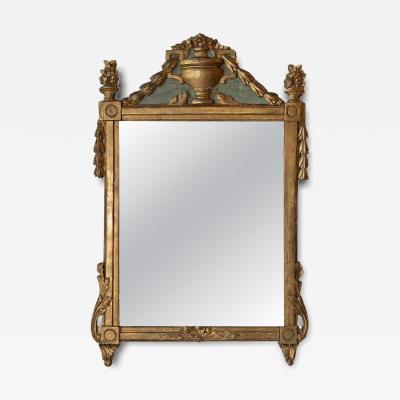 French Louis XVI Giltwood Mirror with Urn Garland Pediment 18th c 