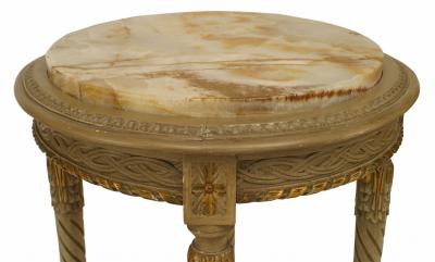 French Louis XVI Grey Painted Marble Top End Table