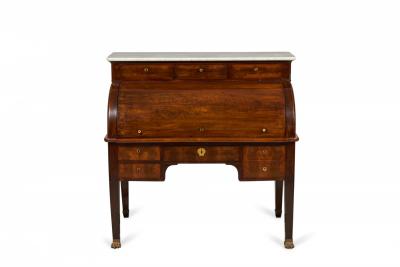 French Louis XVI Mahogany and Marble Roll Top Desk