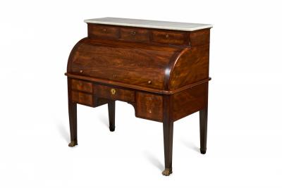 French Louis XVI Mahogany and Marble Roll Top Desk