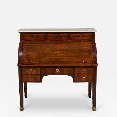 French Louis XVI Mahogany and Marble Roll Top Desk