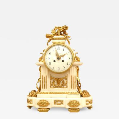 French Louis XVI Marble Bronze Mantle Clock