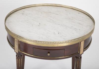 French Louis XVI Marble Top Bouillotte Table with Gallery