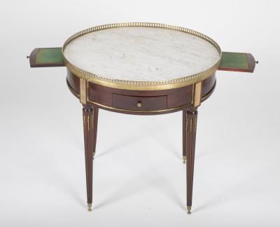 French Louis XVI Marble Top Bouillotte Table with Gallery