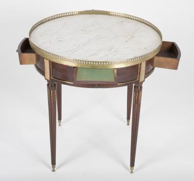 French Louis XVI Marble Top Bouillotte Table with Gallery