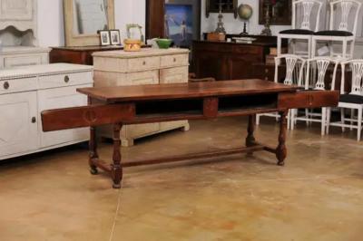 French Louis XVI Period 1790s Farm Table with Sliding Panels and Carved Heart