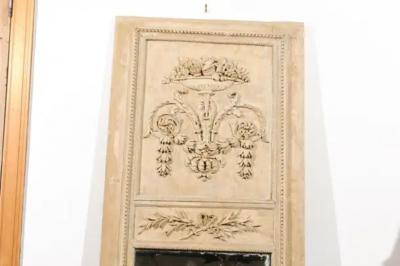French Louis XVI Period 1790s Painted Wood Trumeau Mirror with Scrollwork Motifs