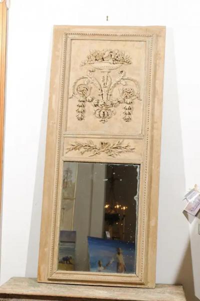 French Louis XVI Period 1790s Painted Wood Trumeau Mirror with Scrollwork Motifs
