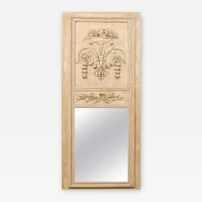 French Louis XVI Period 1790s Painted Wood Trumeau Mirror with Scrollwork Motifs
