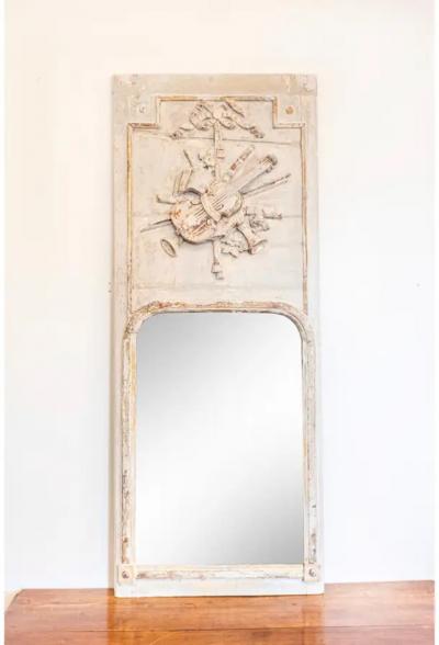 French Louis XVI Period 1790s Trumeau Mirror with Carved Liberal Arts Allegory