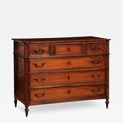 French Louis XVI Period 1790s Walnut Six Drawer Commode with Fluted Side Posts