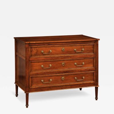 French Louis XVI Period 1790s Walnut Three Drawer Commode with Fluted Side Posts