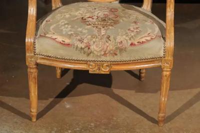 French Louis XVI Period 18th Century Armchair with Floral Tapestry Upholstery