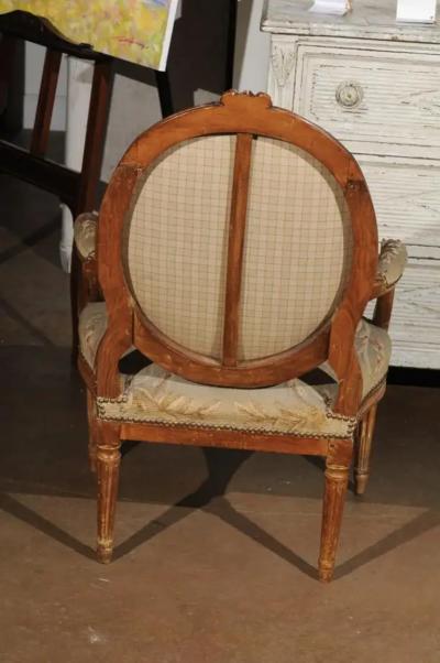 French Louis XVI Period 18th Century Armchair with Floral Tapestry Upholstery