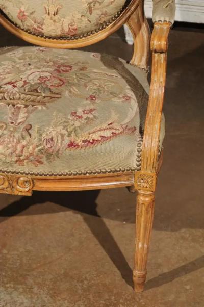 French Louis XVI Period 18th Century Armchair with Floral Tapestry Upholstery