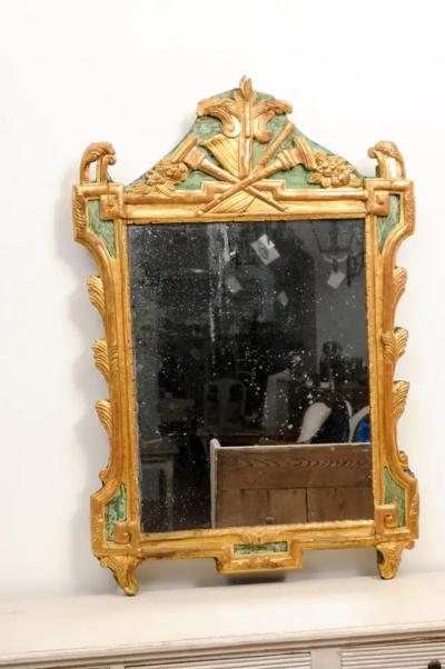 French Louis XVI Period 18th Century Gilded Mirror with Carved Musical Allegory