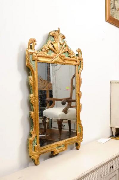 French Louis XVI Period 18th Century Gilded Mirror with Carved Musical Allegory