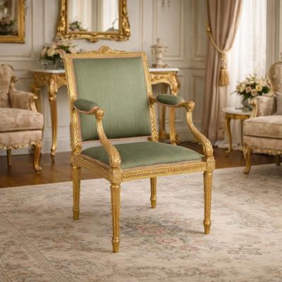 French Louis XVI Period Carved Giltwood Arm Chair Fauteuil ca 1775