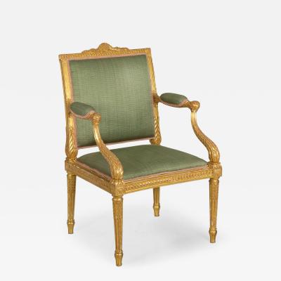 French Louis XVI Period Carved Giltwood Arm Chair Fauteuil ca 1775